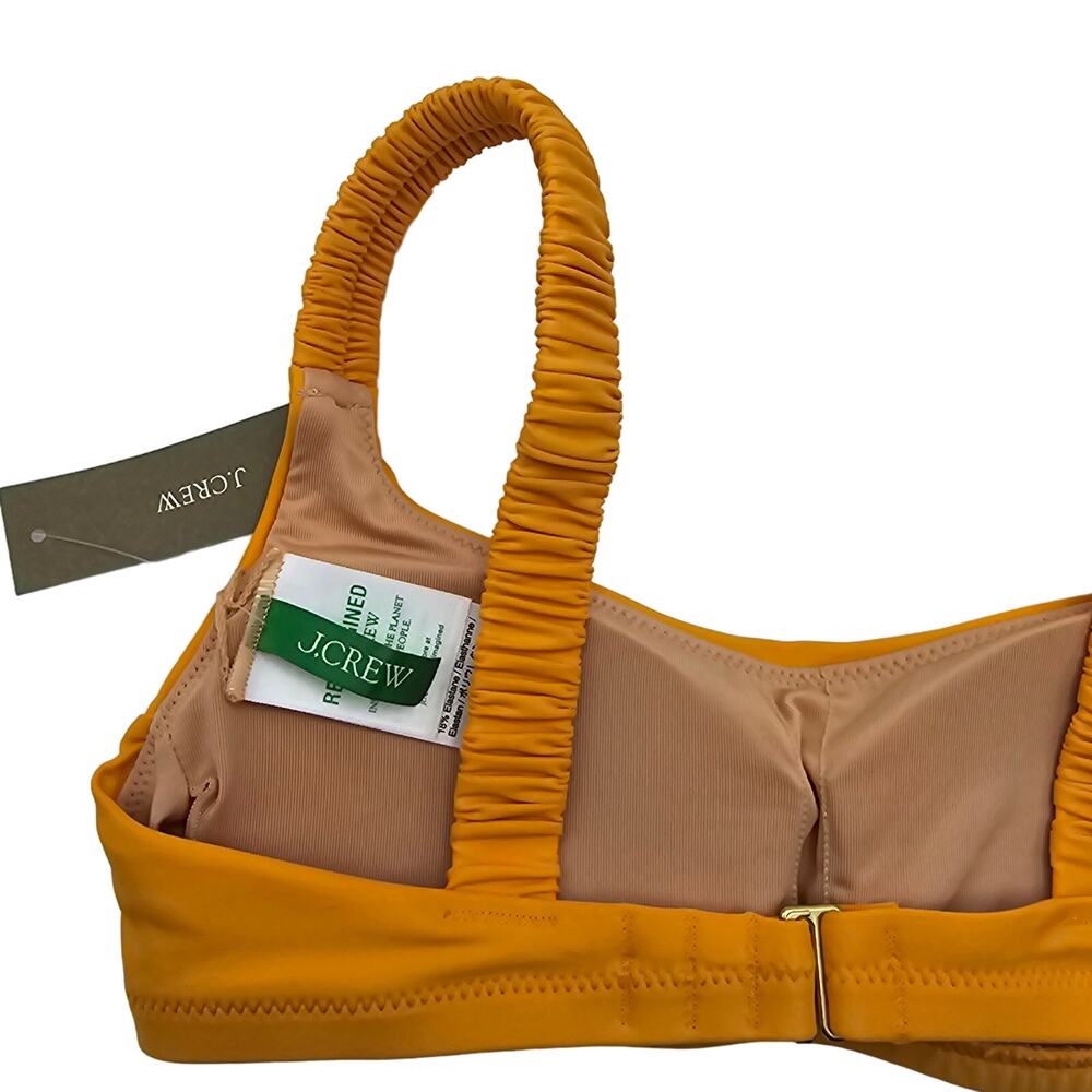 J. Crew Womans size XXS Scrunchie Strap Square Neck Bikini Top Orange/Yellow NEW - Picture 4 of 7